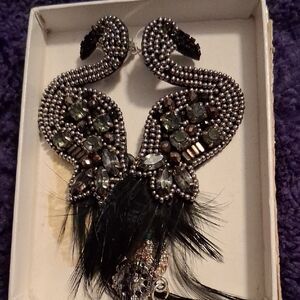 Exquisite Black and Silver Swan Earrings